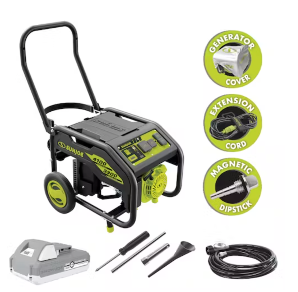 Restored Power Joe SJG4100LP-TV1 | Portable Propane Generator Bundle | 4100 Starting Watt | 3300 Running Watt | W/ Cover, Extension Cord, Magnetic Dipstick, 24V 2.0-Ah Battery & Charger (Refurbished)