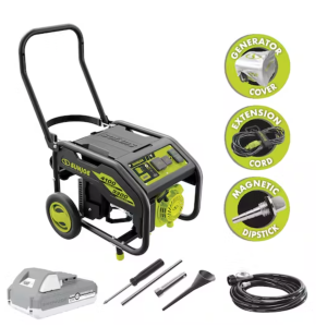 Restored Scratch and Dent Power Joe SJG4100LP-TV1 | Portable Propane Generator Bundle | 4100 Starting Watt | 3300 Running Watt | W/ Cover, Extension Cord, Magnetic DipStick, 24V 2.0-Ah Battery & Charger (Refurbished)