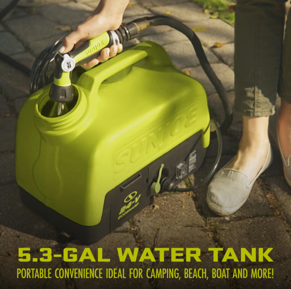 Restored Sun Joe WA24C-LTE | 24-Volt* | IONMAX Cordless Go-Anywhere Portable Sink/Shower Spray Washer Kit | 5 Gal | 116 PSI Max* | 1.5 GPM Max* | W/ 2.0Ah Battery + Charger (Refurbished) - Image 6