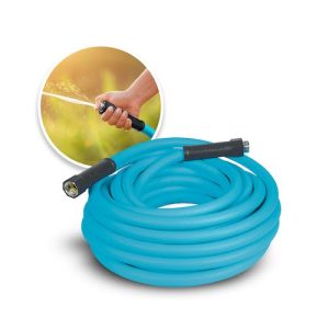 Restored Aqua Joe AJPGH50-PRO HybridFLEX Kink-Free Abrasion-Resistant Hybrid Polymer Garden Hose | 50-Ft | 5/8-inch | Dual Swivel Grenade Grips | 500-PSI Burst (Refurbished)