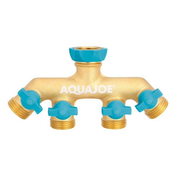 Restored Aqua Joe AJ-FS4W Solid Brass 4-Way Splitter, Swivel Faucet Connector, Individual On/Off Valves (Refurbished) - Image 2