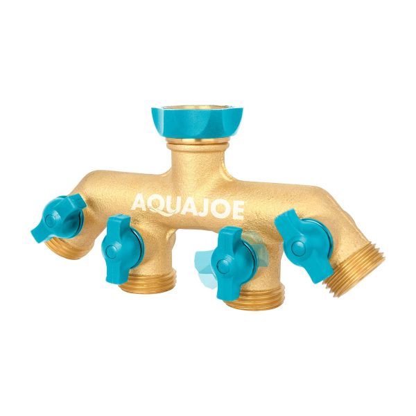 Restored Aqua Joe AJ-FS4W Solid Brass 4-Way Splitter, Swivel Faucet Connector, Individual On/Off Valves (Refurbished) - Image 4