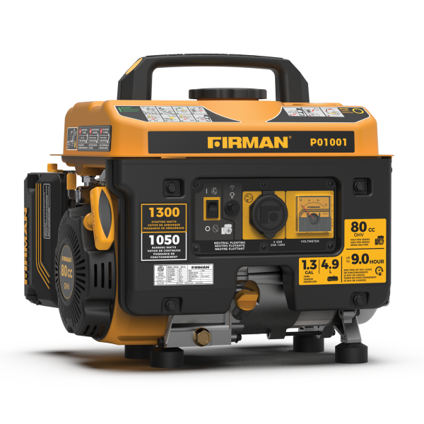 Firman P01001 1300/1050 Watt Recoil Start Gas Portable Generator CARB and cETL Cert, Black [Remanufactured]