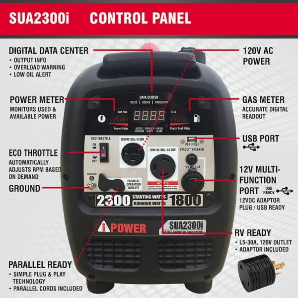 Restored A-iPower SUA2300i Ultra-Quiet 2300W Digital Inverter Generator with Mobility Kit (CARB Compliant) (Refurbished) - Image 8