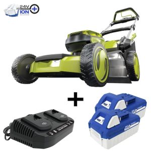 Restored Sun Joe 24V-X2-21LMSP 48-Volt iON+ Cordless Self Propelled Lawn Mower Kit, W/ 2 x 4.0-Ah Batteries, Dual Port Charger, and Collection Bag, 21-Inch, 7-Position (Refurbished)