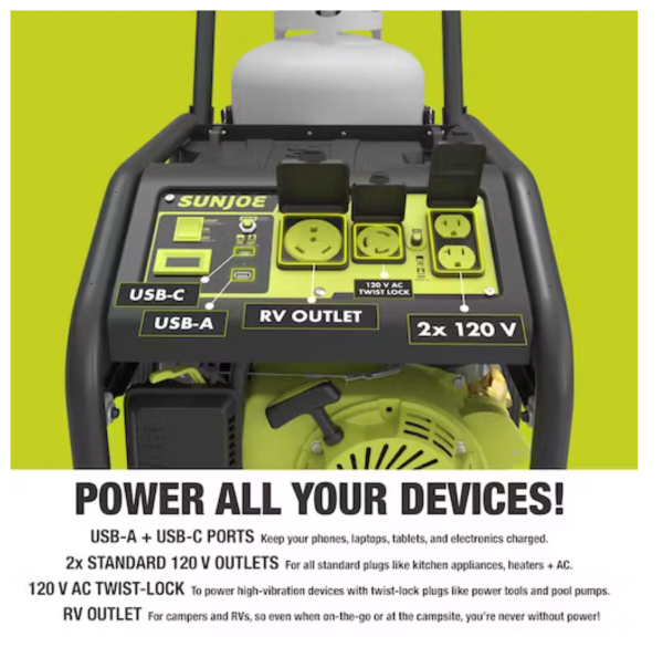 Restored Power Joe SJG4100LP-TV1 | Portable Propane Generator Bundle | 4100 Starting Watt | 3300 Running Watt | W/ Cover, Extension Cord, Magnetic Dipstick, 24V 2.0-Ah Battery & Charger (Refurbished) - Image 2